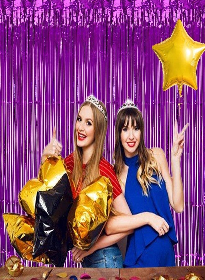 في - فليك إن ستارة FI - FLICK IN الأرجوانية المصنوعة من رقائق معدنية لتزيين الحفلات، وخلفية ستارة لتزيين أعياد الميلاد، والذكرى السنوية، وحفلات توديع العزوبية (عبوة من قطعتين) - Image 5